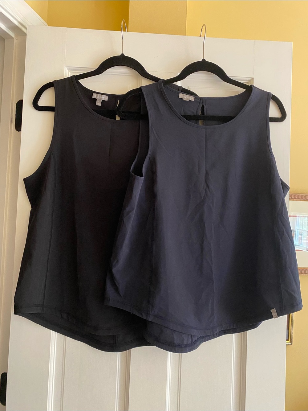 2x workout tops, navy and black, women’s medium